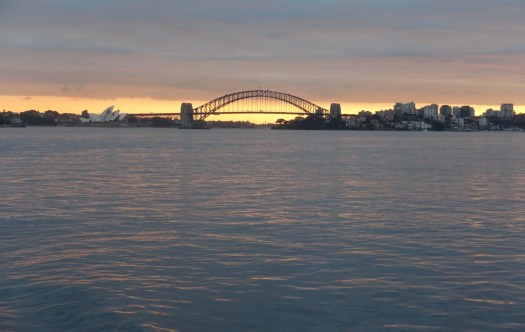 The Sydney Harbour Bridge and Sydney Opera House during sunset