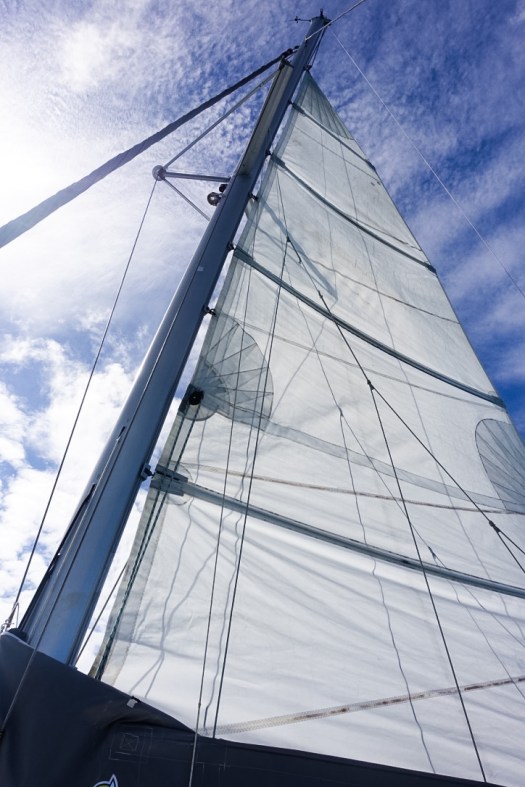 The sails are up and we are actually sailing the catamaran